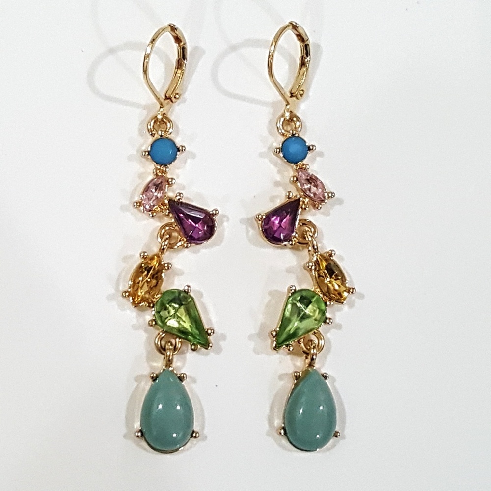 Gold-Tone Multicolor Crystal Drop Earrings